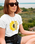 take-every-chance-drop-every-fear-white-t-shirt-sunflower-mockup-of-a-woman-meditating-after-a-hike