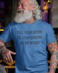 tell-your-boobs-to-stop-staring-at-my-beard-true-royal-blue-t-shirt-mens-funny-mockup-of-a-white-bearded-man-chatting-with-a-woman-at-a-bar