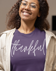 thankful-team-purple-t-shirt-womens-inspiring-mockup-of-a-happy-woman-wearing-a-bella-canvas-tee-and-a-jacket