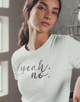 yeah-no-white-t-shirt-womens-girl-wearing-a-t-shirt-mockup-leaning-on-a-handrail