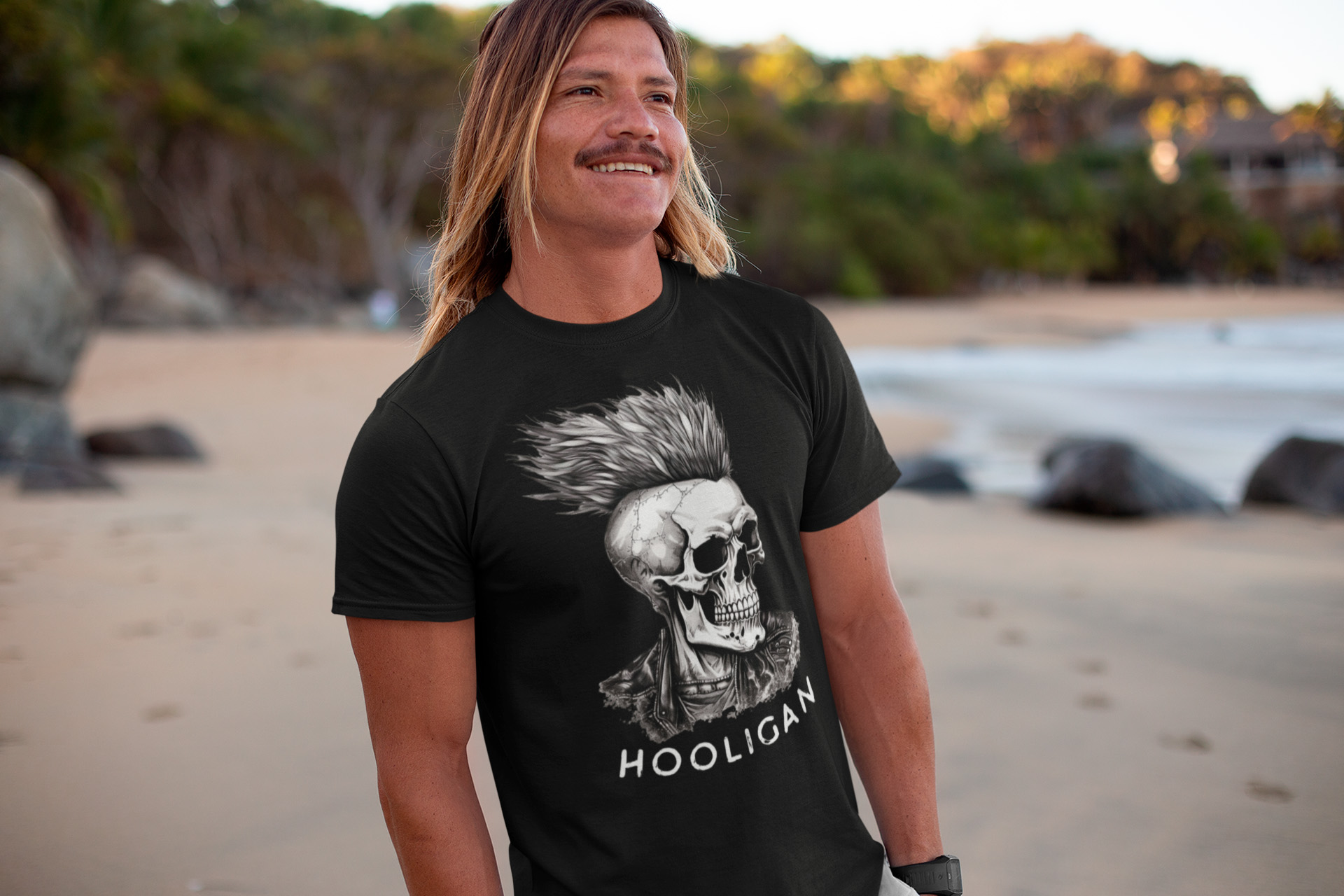 bonehead-punk-rock-black-t-shirt-mockup-of-a-cool-man-wearing-a-tee-on-the-beach