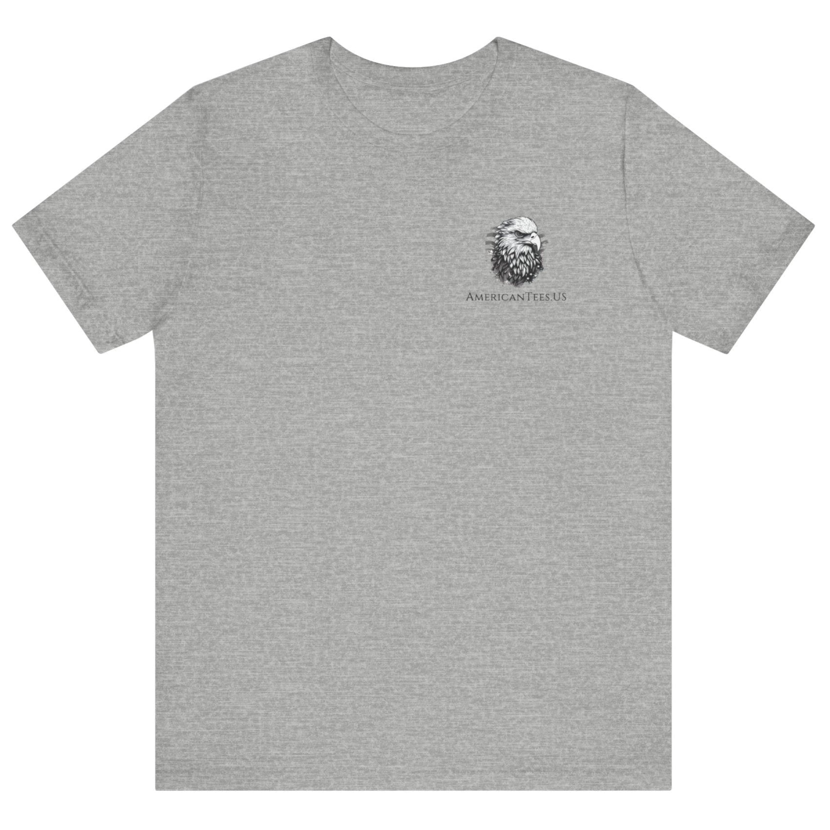 Patriotic Shirts Pro Libertas Semper Flag Eagle Tee, athletic heather, featuring a bold eagle clutching an American flag with scrollwork on a unisex 100% cotton shirt, ideal for American pride
