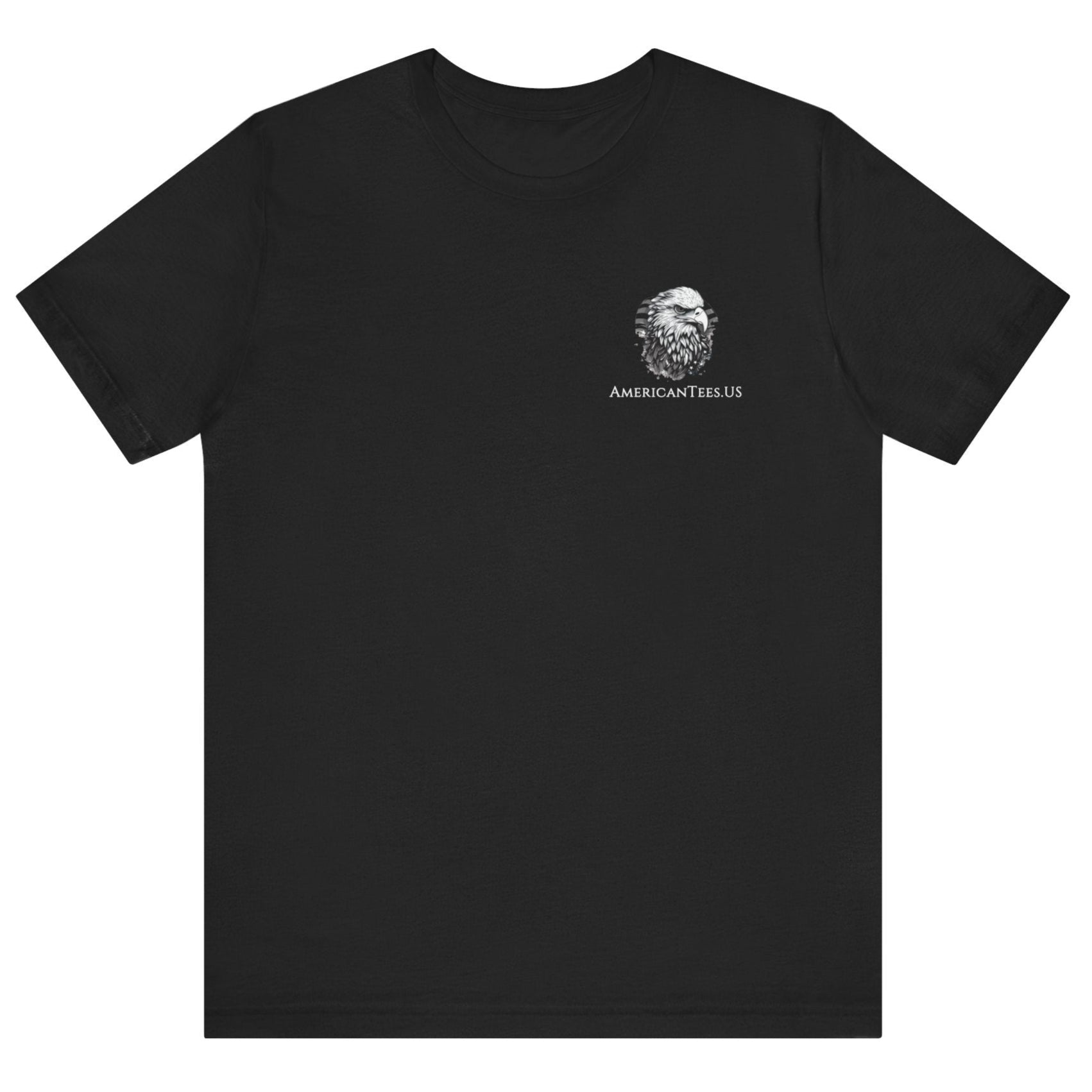 Patriotic Shirts Pro Libertas Semper Flag Eagle Tee, black, featuring a bold eagle clutching an American flag with scrollwork on a unisex 100% cotton shirt, ideal for American pride
