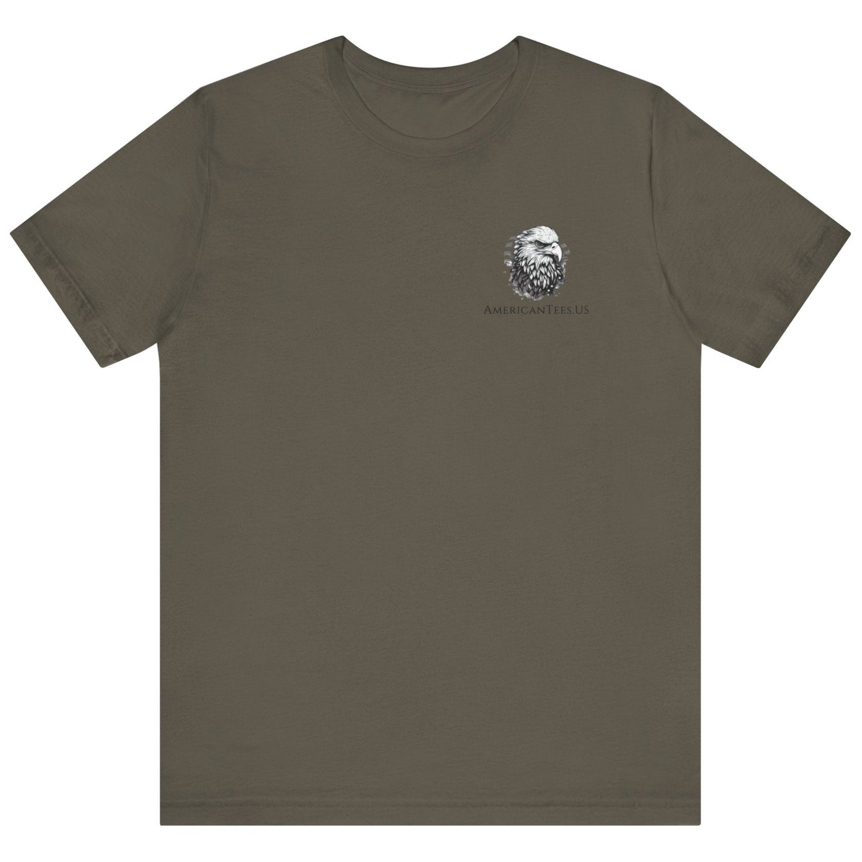 Semper Fortis Patriotic Shirt with Eagle Flag Design, American, army green color shirt, front view