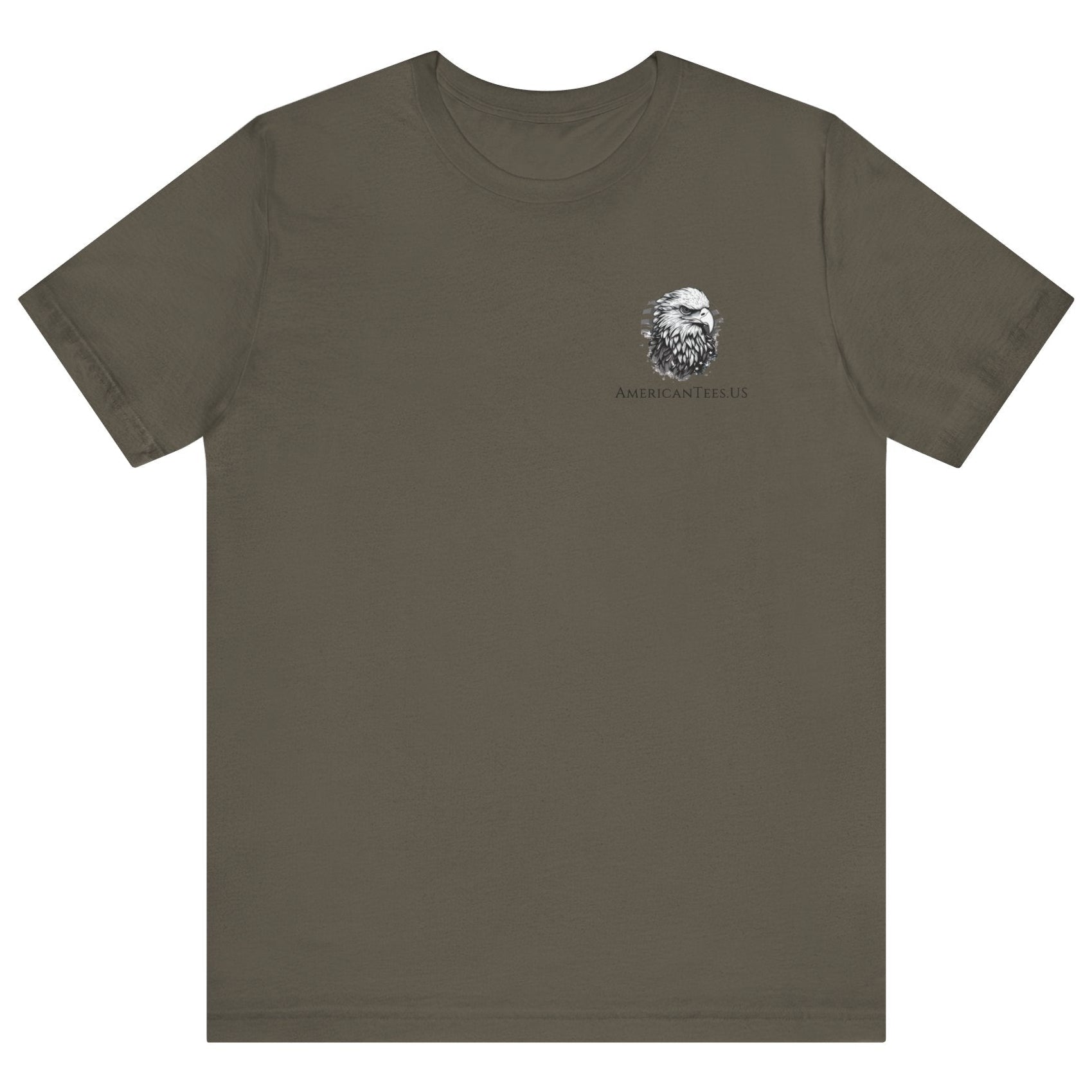 Patriotic Shirts Pro Libertas Semper Flag Eagle Tee, army color, featuring a bold eagle clutching an American flag with scrollwork on a unisex 100% cotton shirt, ideal for American pride
