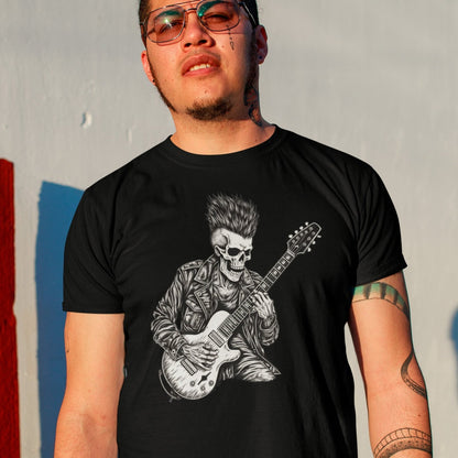 axe-man-punk-guitar-black-t-shirt-mockup-featuring-a-tattooed-man-at-sunset