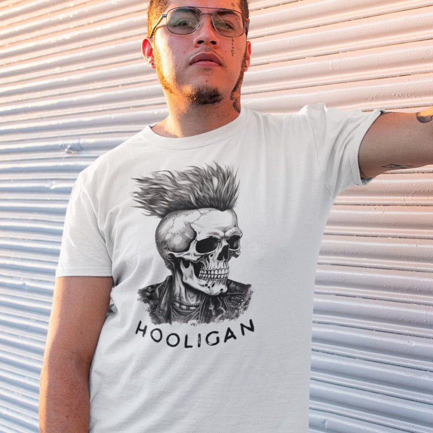 bonehead-punk-rock-white-t-shirt-mockup-of-a-man-with-a-head-bun-in-a-cool-pose