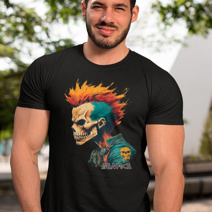 hazard-menace-punk-black-t-shirt-mockup-of-a-fitness-man-posing-in-the-street-on-a-sunny-day