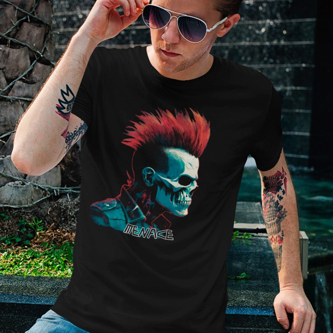 menace-punk-black-t-shirt-mockup-of-a-stylish-man-with-tattoos-wearing-a-tee