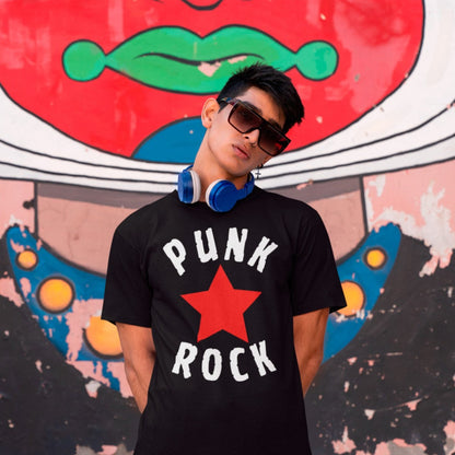 punk-rock-red-star-black-t-shirt-mockup-featuring-a-man-posing-against-a-graffiti-wall