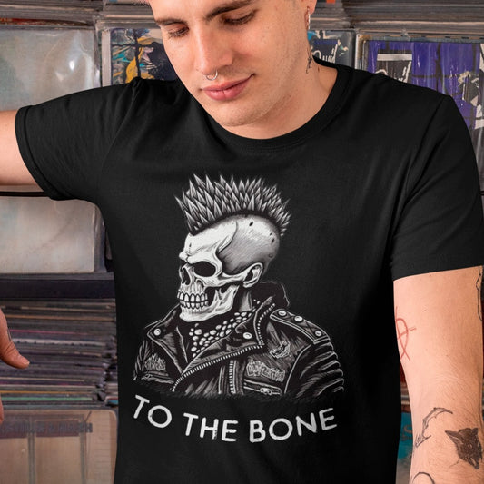 punk-to-the-bone-black-t-shirt-mockup-of-a-man-wearing-a-crewneck-tee-at-a-record-store
