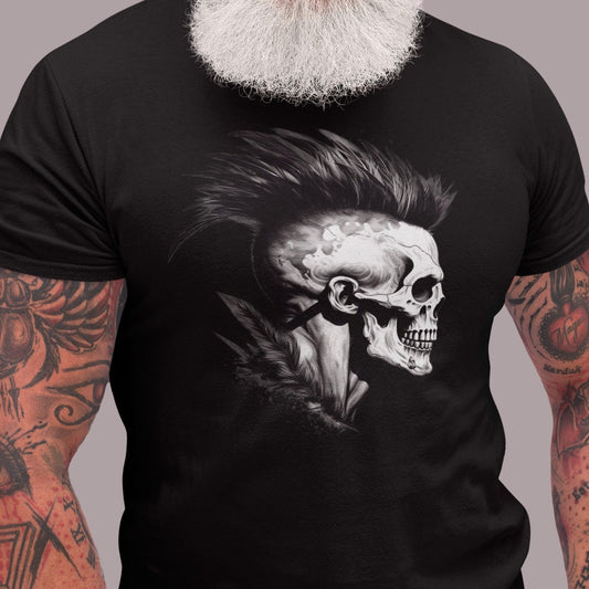 war-hawk-skull-with-feather-mohawk-black-t-shirt-mockup-of-a-senior-man-with-a-white-beard-and-tattooed-arms