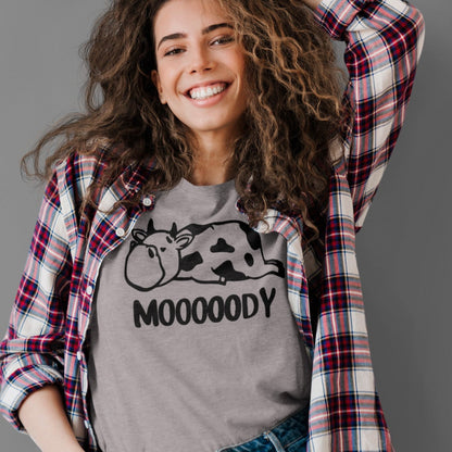 Mooooody-cow-farm-athletic-heather-t-shirt-funny-mockup-of-a-long-haired-woman-wearing-a-heathered-tee-in-a-studio
