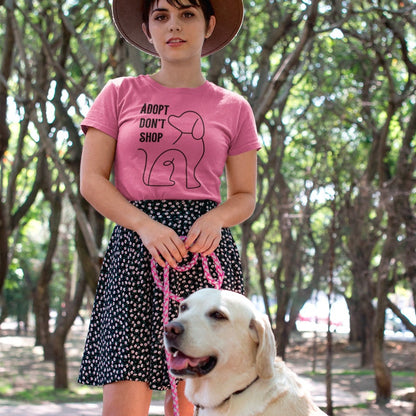 adopt-dont-shop-charity-pink-t-shirt-with-dog-graphic-unisex-mockup-of-a-girl-wearing-a-tee-with-her-dog-at-the-park