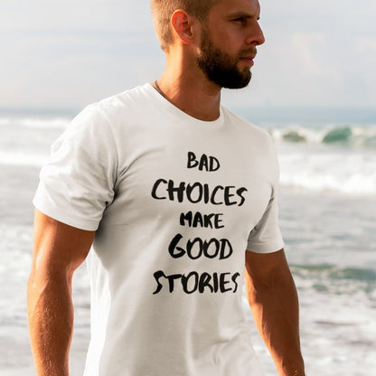 bad-choices-make-good-stories-white-t-shirt-funny-unisex-mockup-of-a-bearded-man-looking-at-the-ocean