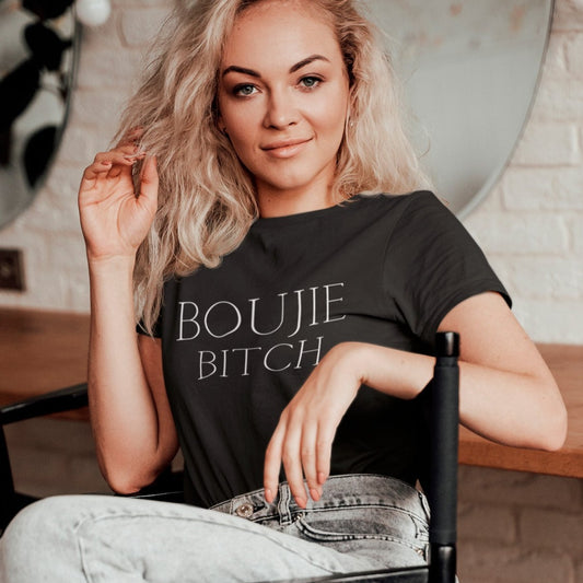 boujie-bitch-bourgeois-black-t-shirt-womens-mockup-of-a-woman-posing-on-a-chair