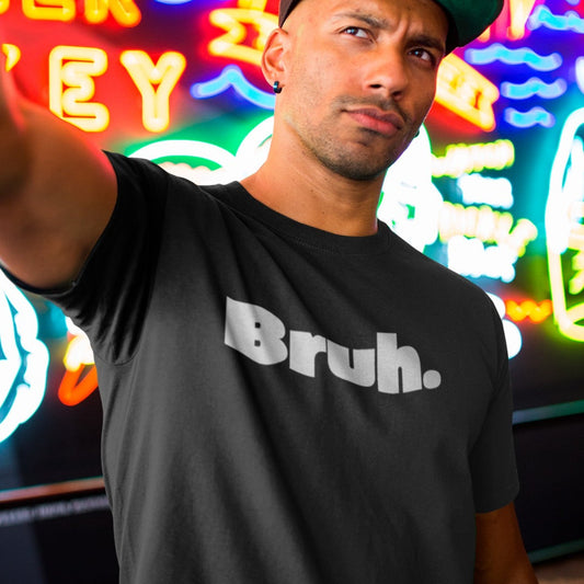 bruh-mens-black-t-shirt-mockup-of-a-black-man-taking-a-selfie-against-neon-signs