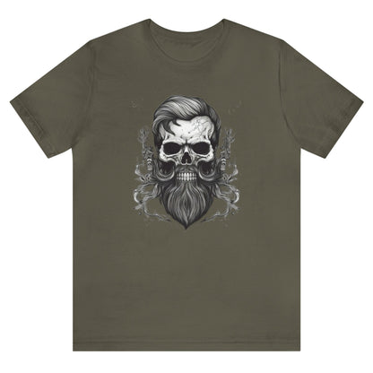 Forever-bearded-skull-with-moustache-and-beard-army-green--t-shirt-