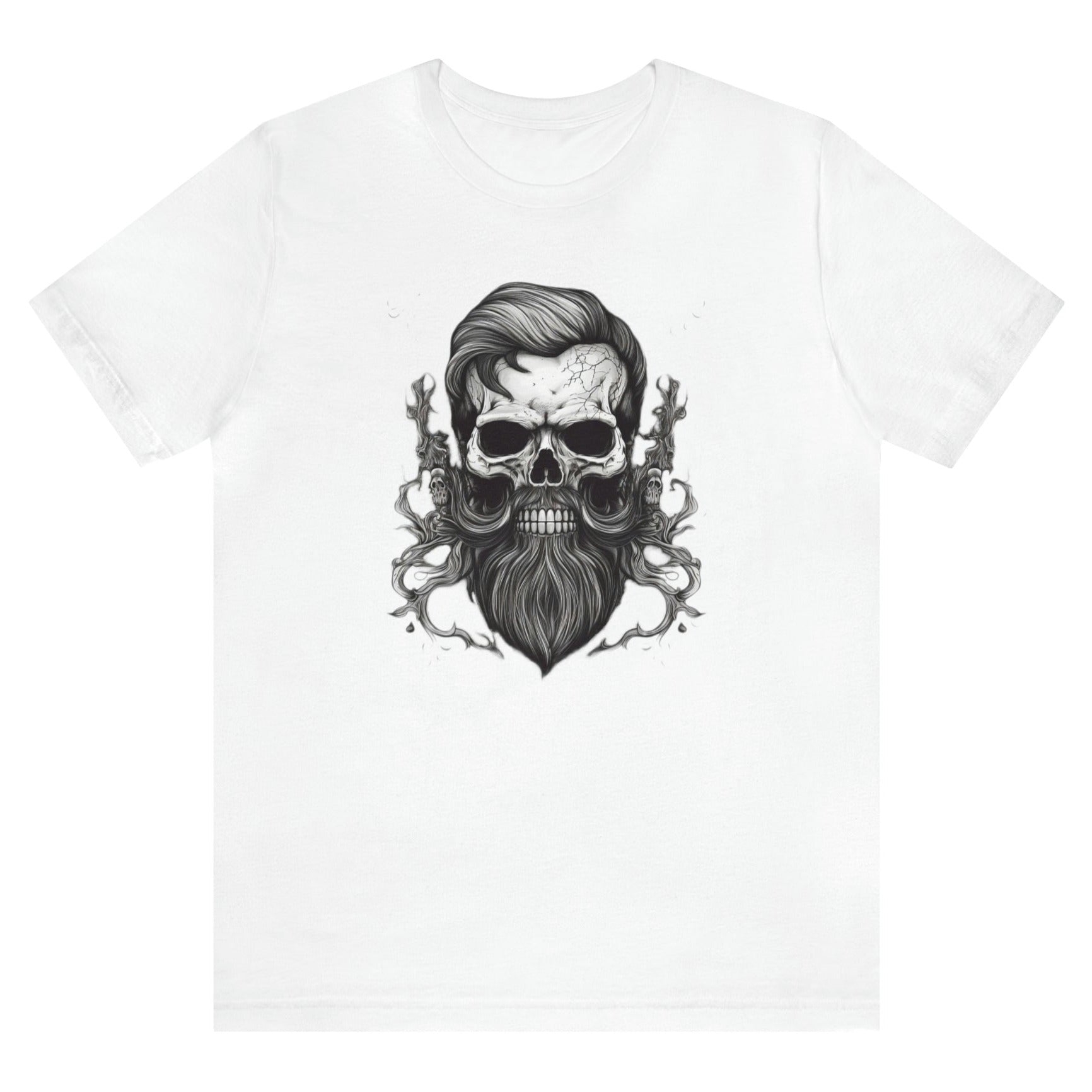 Forever-bearded-skull-with-moustache-and-beard-white-t-shirt-