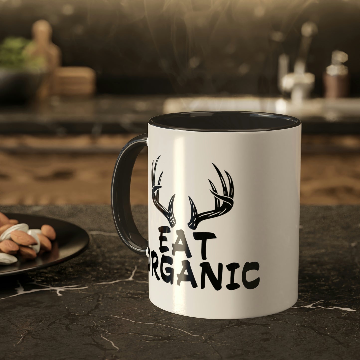 eat-organic-glossy-mug-11-oz-with-deer-horns-on-a-wooden-table-hunting