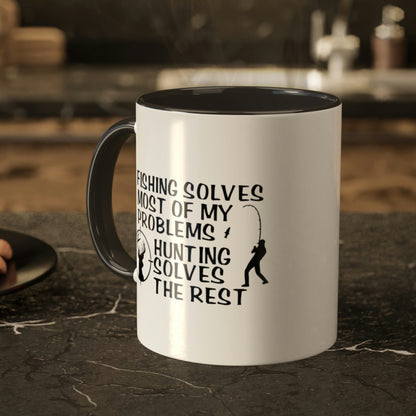 fishing-solves-most-of-my-problems-hunting-solves-the-rest-glossy-mug-11-oz-orca-on-a-wooden-table