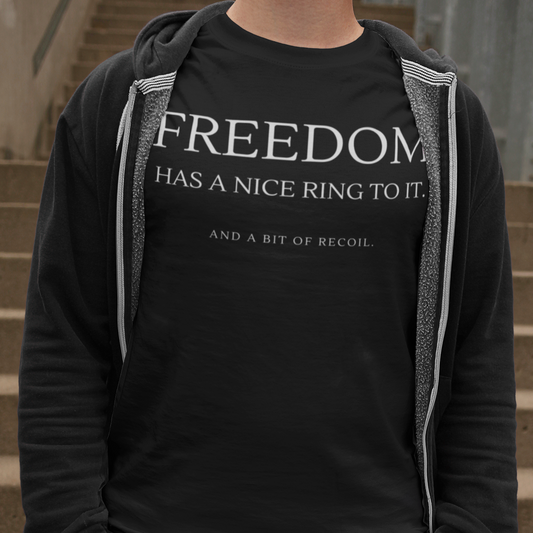     freedom-has-a-nice-ring-to-it-and-a-bit-of-recoil-black-t-shirt-2a-mockup-of-a-man-casually-standing