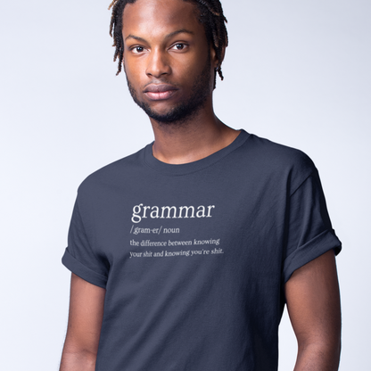 grammar-the-difference-between-knowing-your-shit-and-knowing-youre-shit-team-purple-t-shirt-young-black-man-wearing-a-short-sleeved-tee-mockup-in-a-white-room