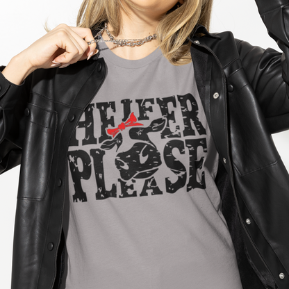 heifer-please-athletic-heather-grey-t-shirt-bella-canvas-t-shirt-mockup-of-a-woman-in-a-studio-wearing-a-leather-jacket