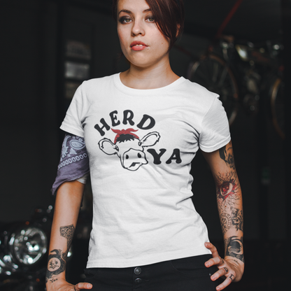 herd-ya-white-t-shirt-cowgirl-mockup-featuring-a-biker-woman-with-multiple-tattoos