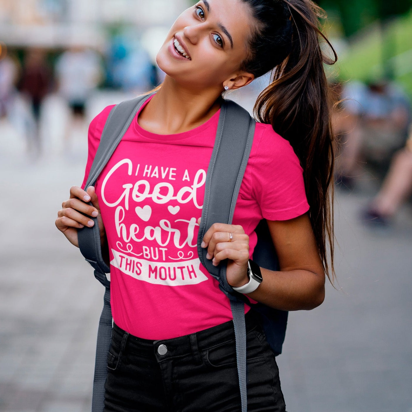 i-have-a-good-heart-but-this-mouth-berry-t-shirt-women-sarcastic-funny-mockup-of-a-joyful-student-on-the-street