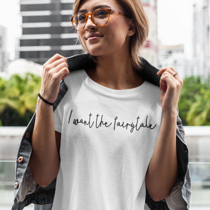 i-want-the-fairytale-black-t-shirt-mockup-of-a-joyful-woman-posing-by-a-city-street