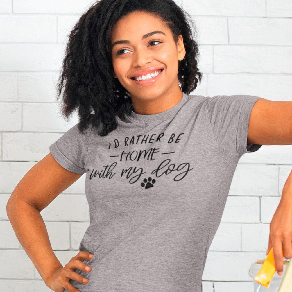 id-rather-be-home-with-my-dog-athletic-heather-grey-t-shirt-animal-lover-mockup-of-a-woman-painting-a-wall