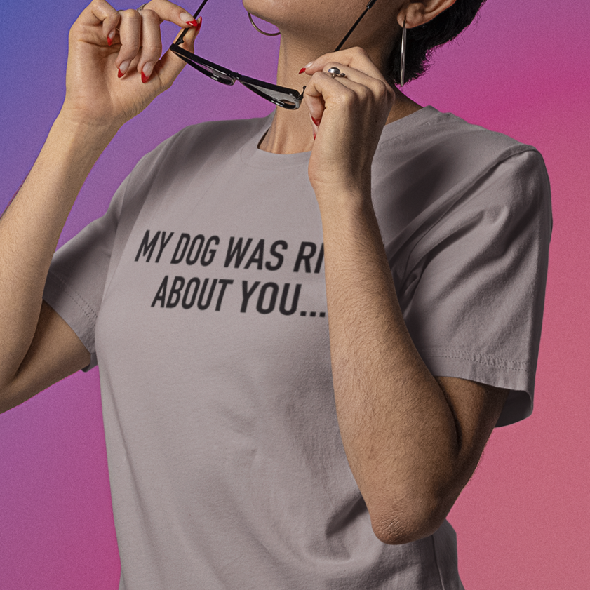my-dog-was-right-about-you-athletic-heather-grey-t-shirt-bella-canvas-mockup-featuring-a-woman-taking-off-her-sunglasses