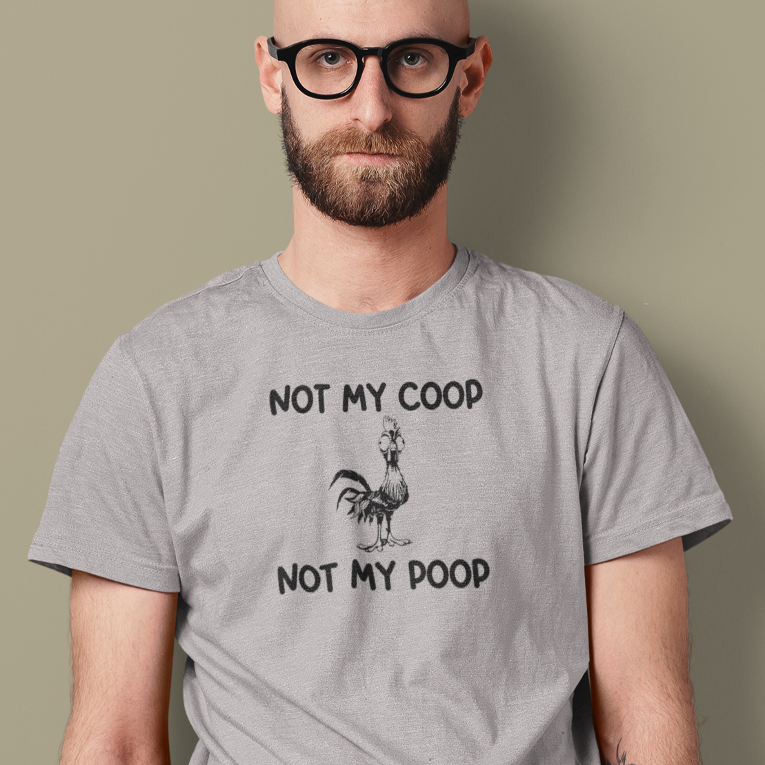not-my-coop-not-my-poop-athletic-heather-grey-t-shirt-chicken-funny-animal-tee-mockup-of-a-bearded-man-with-arm-tattoos