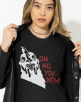 oh-no-you-ditnt-didnt-white-t-shirt-mockup-of-a-woman-posing-with-a-serious-look-and-a-leather-jacket