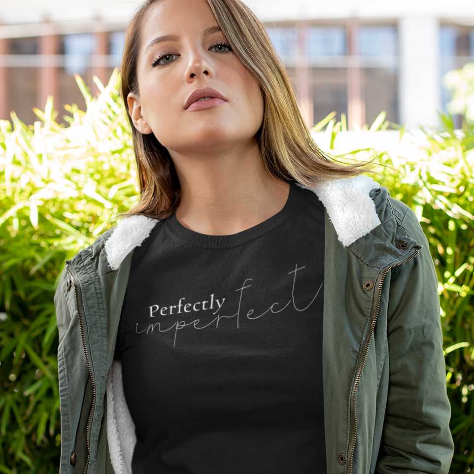 perfectly-imperfect-black-t-shirt-womens-mockup-of-a-young-woman-wearing-a-huntress-jacket