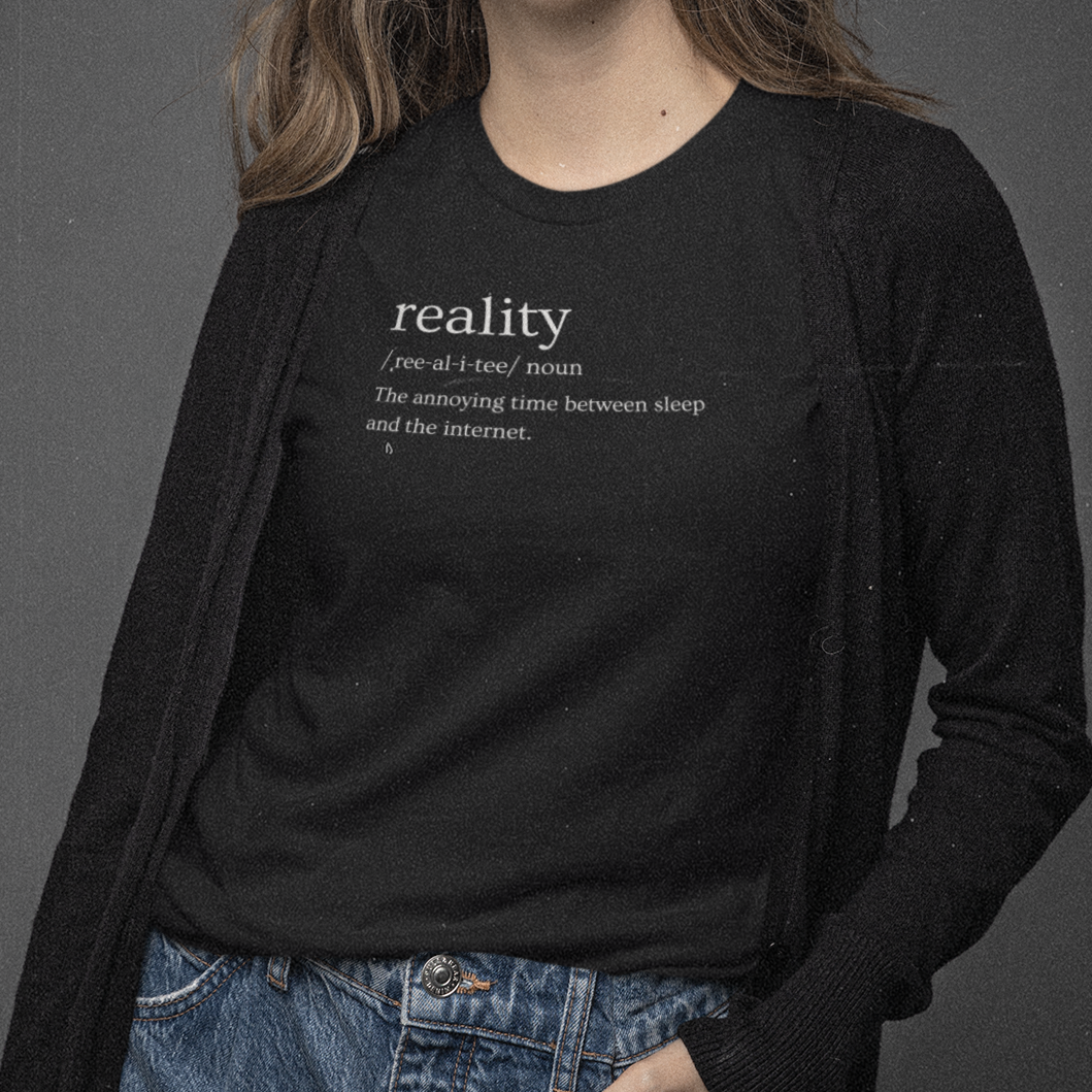 reality-the-annoying-time-between-sleep-and-the-internet-black-t-shirt-bella-canvas-tee-mockup-featuring-a-serious-young-woman-at-a-studio