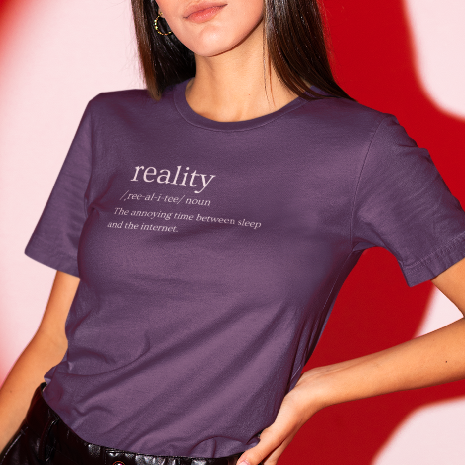 reality-the-annoying-time-between-sleep-and-the-internet-team-purple-t-shirt-mockup-featuring-a-fashionable-woman-posing-in-a-red-light-studio