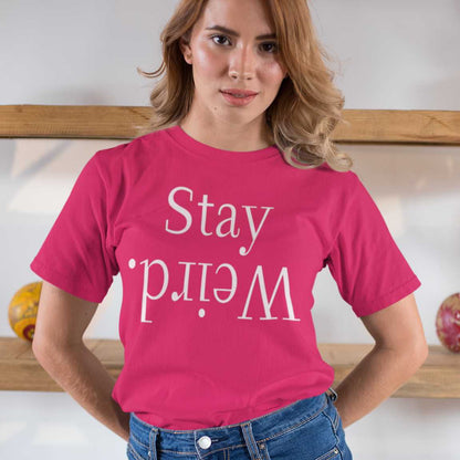 stay-weird-berry-t-shirt-unisex-mockup-of-a-woman-wearing-a-denim-skirt