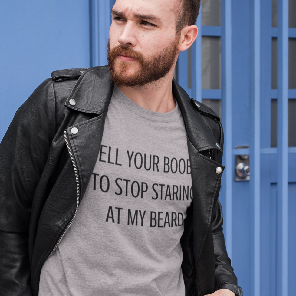 tell-your-boobs-to-stop-staring-at-my-beard-atheletic-heather-grey-t-shirt-mens-funny-mockup-of-a-bearded-man-with-a-leather-jacket