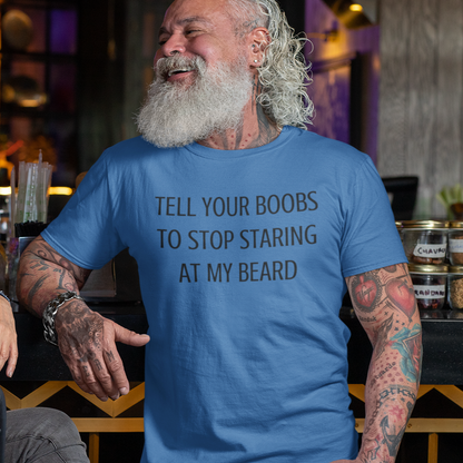 tell-your-boobs-to-stop-staring-at-my-beard-true-royal-blue-t-shirt-mens-funny-mockup-of-a-white-bearded-man-chatting-with-a-woman-at-a-bar