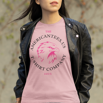 the-americantees-us-t-shirt-company-2023-pink-tee-mockup-featuring-a-young-woman-with-a-cool-vibe