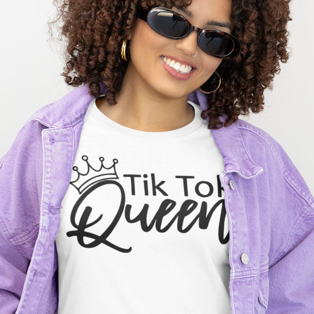 tik-tok-queen-rounded-neck-bella-canvas-tee-mockup-of-a-woman-with-sunglasses