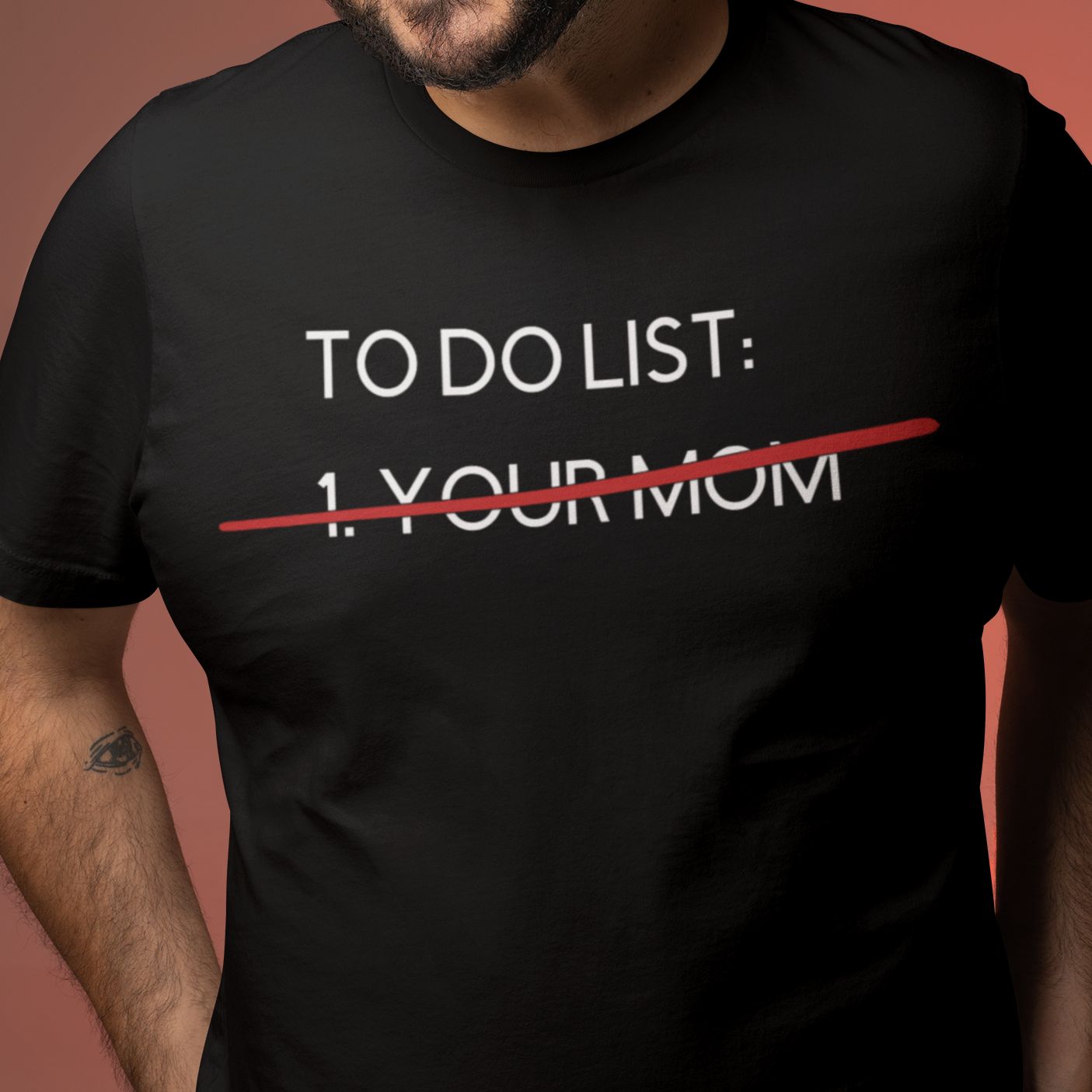 to-do-list-your-mom-t-shirt-mockup-featuring-a-man-smiling-against-a-colorful-back-setting