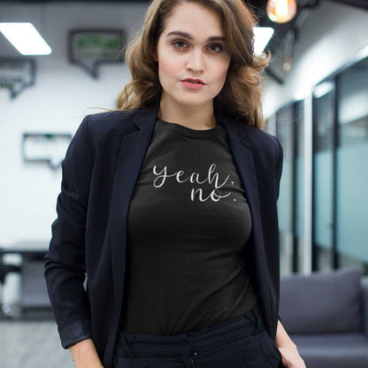 yeah-no-black-t-shirt-womens-beautiful-woman-wearing-a-tee-mockup-and-a-jacket-while-at-the-office